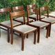 6 Scandinavian Baumann chairs in solid wood and beige fabric.