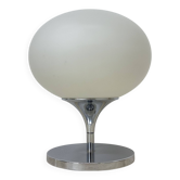 Opaline glass chromed steel & cast iron Space Age lamp by Kaiser Leuchten,
