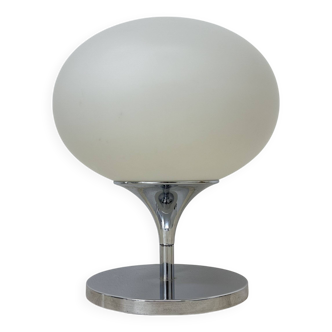 Lampe Space Age en verre opalin, acier chromé et fonte par Kaiser Leuchten,