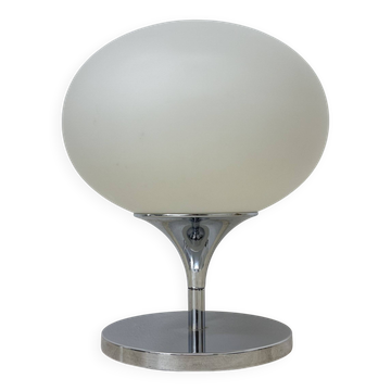 Opaline glass chromed steel & cast iron Space Age lamp by Kaiser Leuchten,