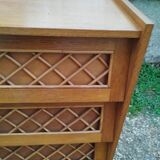 Commode en rotin ancien vintage pieds compas
