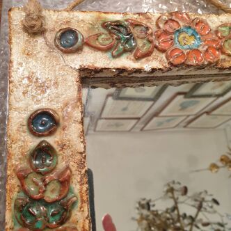 La Roue Vallauris ceramic mirror vintage 1960s 25x42cm