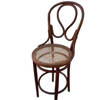 Chaise haute bar Thonet en bois courbé et cannage