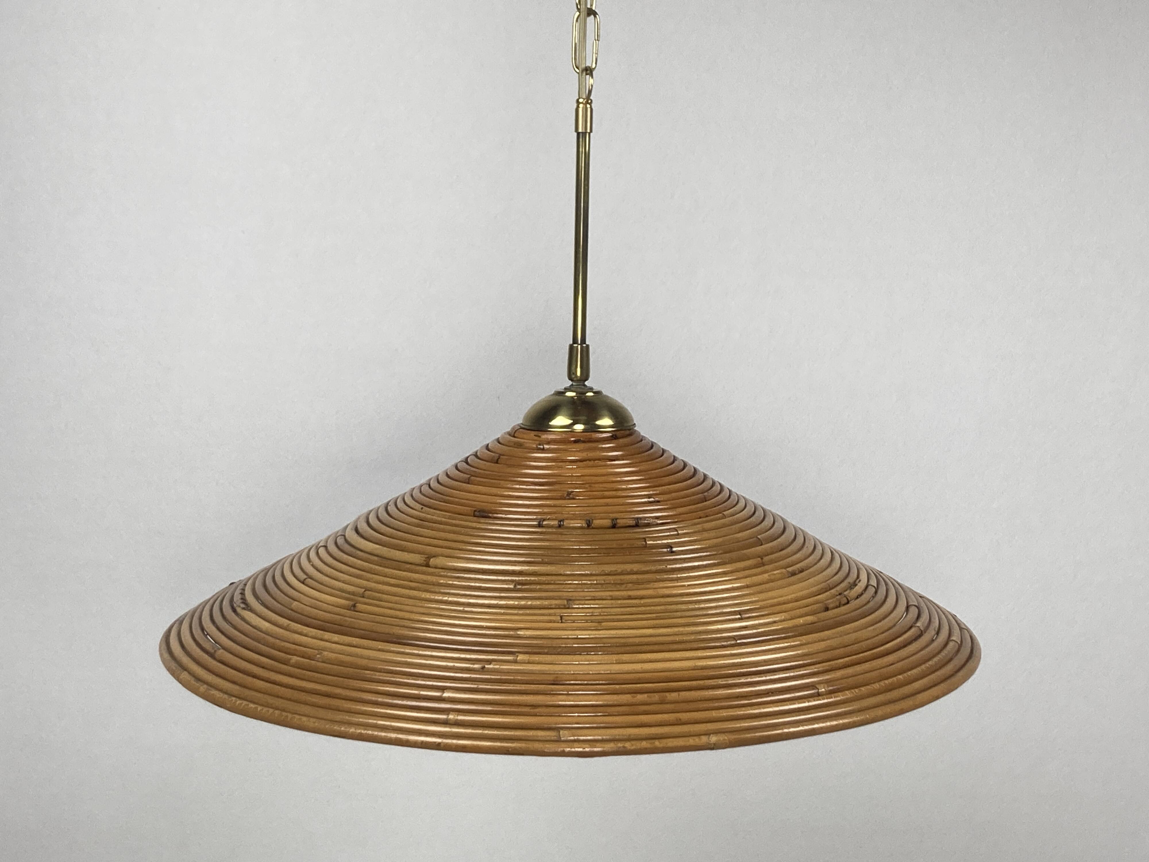 Pencil Split Reed, Rattan, Bamboo & Brass Pendant Lamp, 1970s