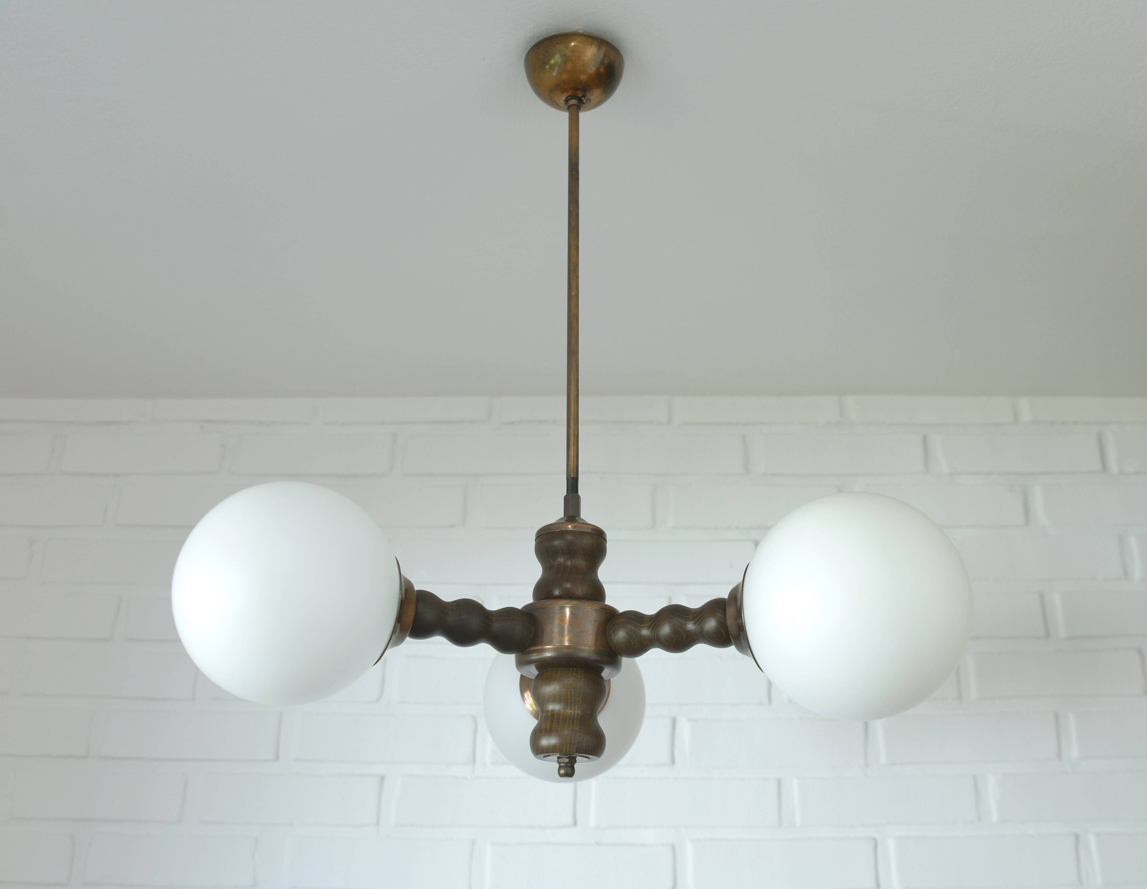 Wooden Sputnik Chandelier Vintage Pendant Lamp Rustic Hanging Light 1970's
