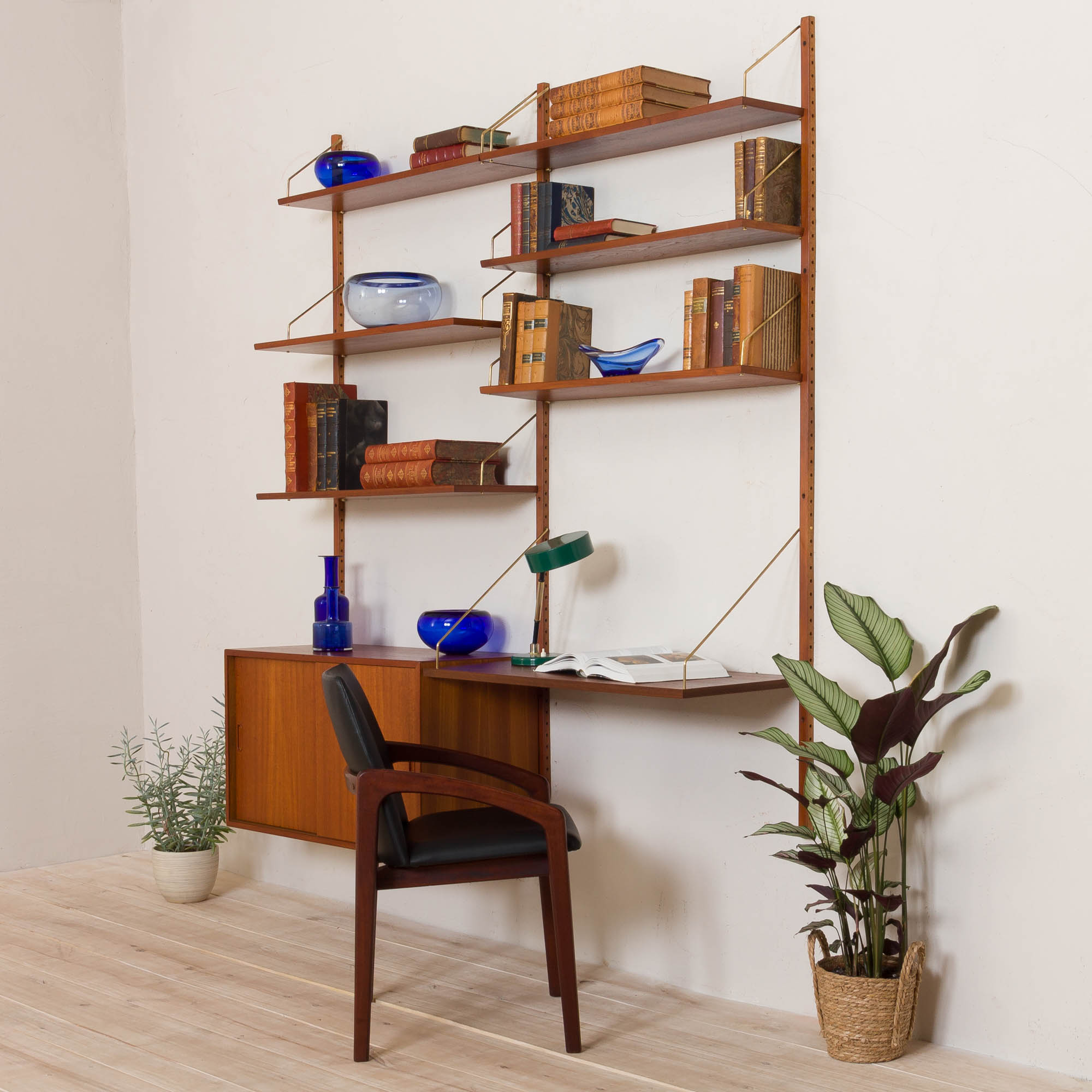 Teak wall unit by Hansen Guldborg with a desk and a cabinet, Denmark, 60s
