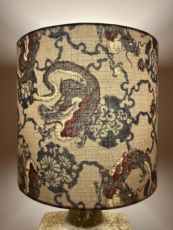 Special accent lamp made from MCM vase with Japanese dragon shade.