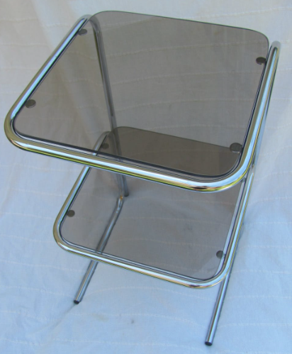 Bedside table or shelf double smoked glass and stainless steel tubes