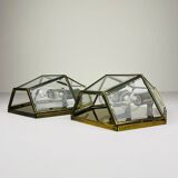 Hexagonal wall sconces in gilded brass and crystal, 1970s, set of 2.