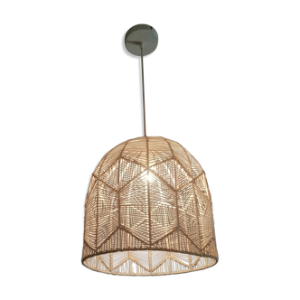 Suspension luminaire blanc en rotin vintage