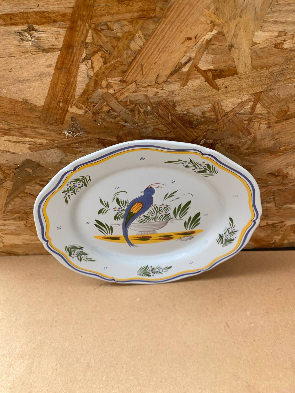 Old quimper henriot ceramic plate vintage bird decor #b190