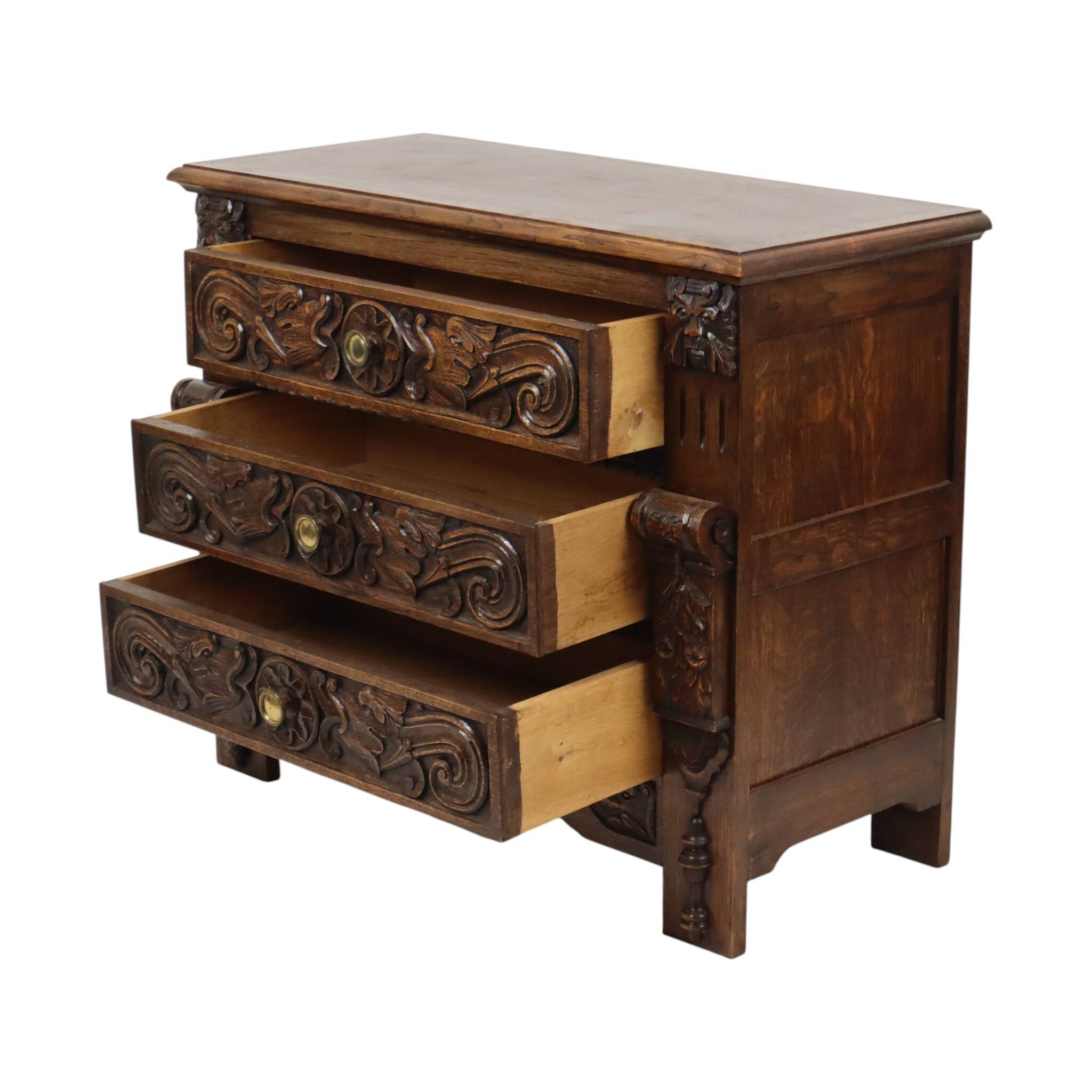 Vintage Carved Oak Cabinet/Chest of Drawers with Mythical Figures