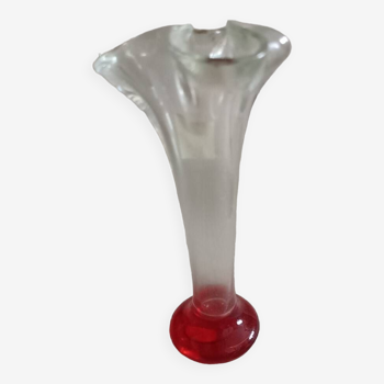 Murano tulip vase red foot