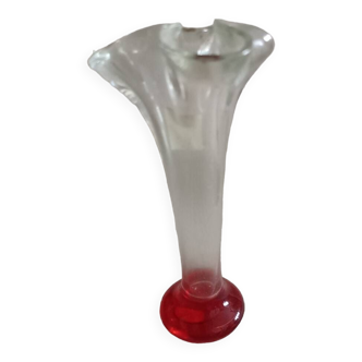 Murano tulip vase red foot