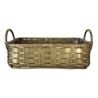 Goldsmith's planter/basket in woven silver/gold metal in basketry style