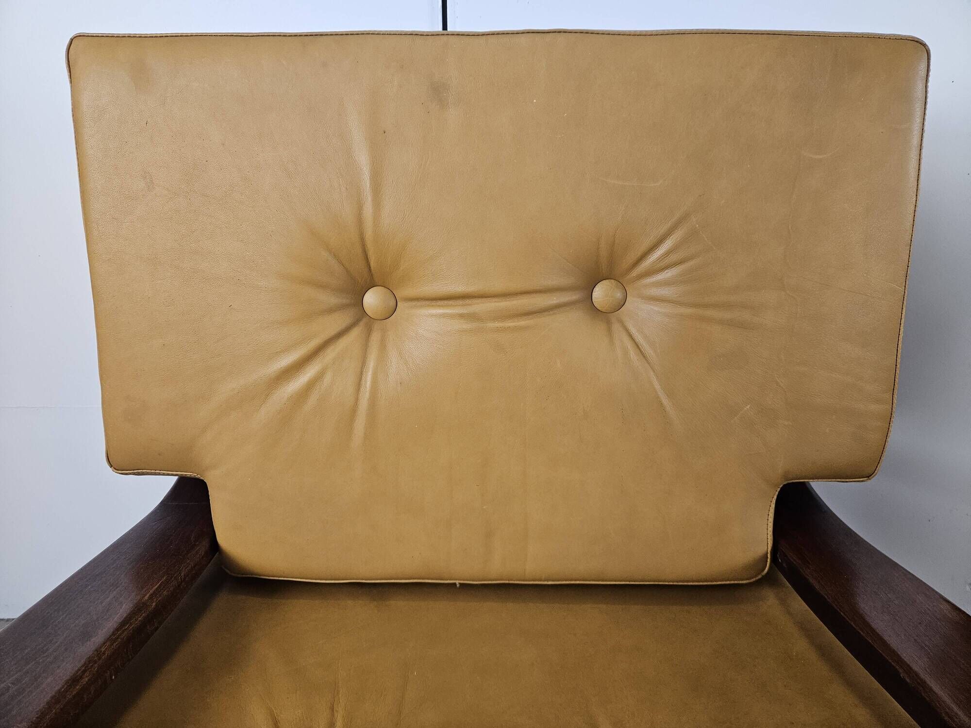 1980s leather and solid wood armchairs