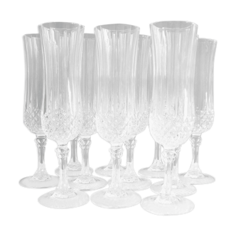 Set of 11 glasses cut crystal champagne flutes