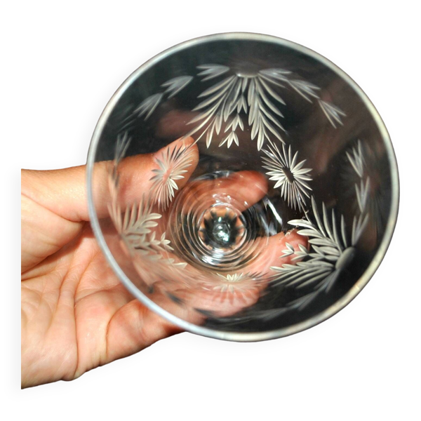 Série de 6 verres à vin, flûtes Roemer en cristal gravé guirlande 1900