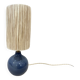 Vintage ball lamp base in blue ceramic stoneware with raffia rope lampshade