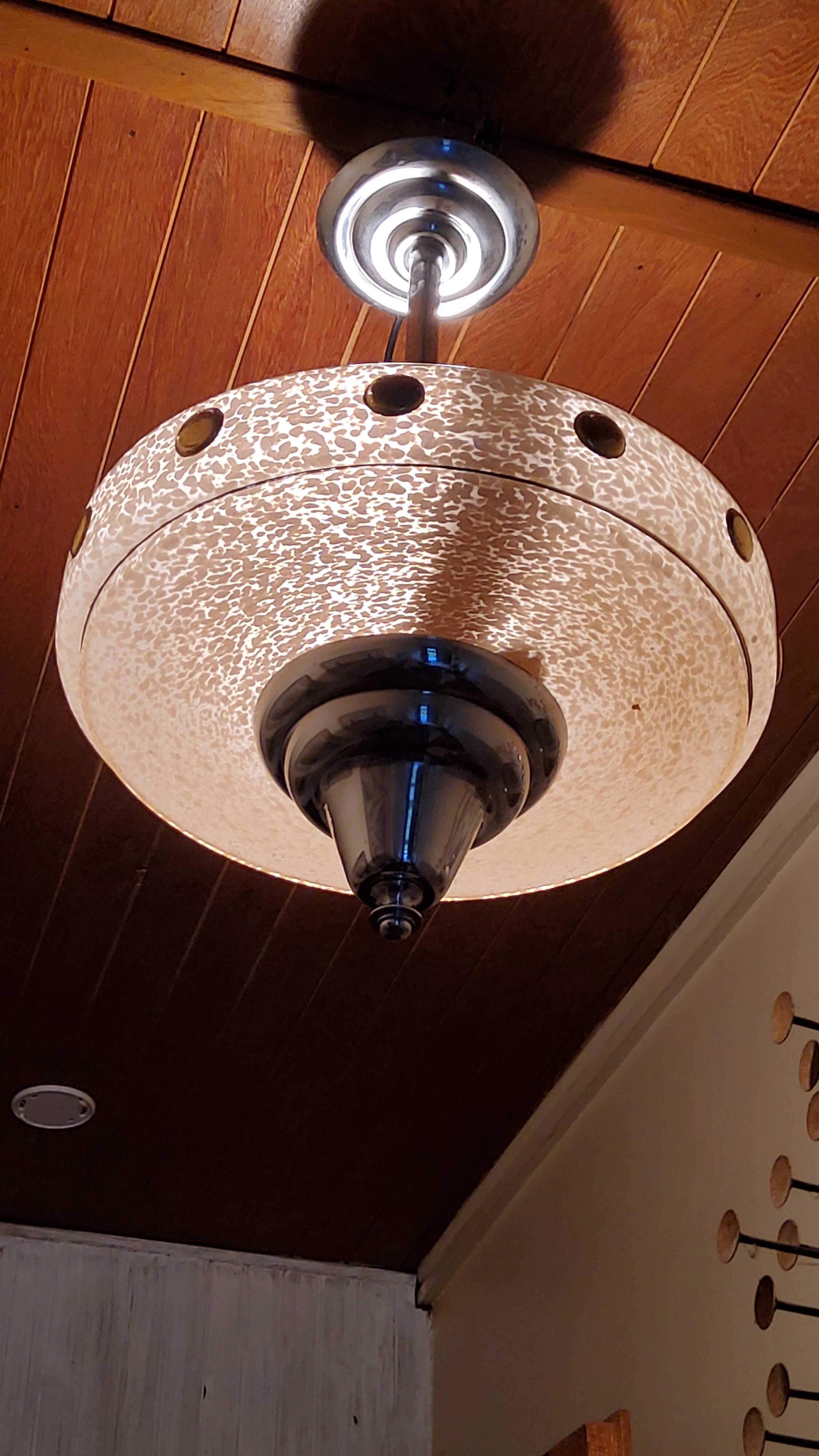 1930s Art Deco chandelier in glass and chromed metal