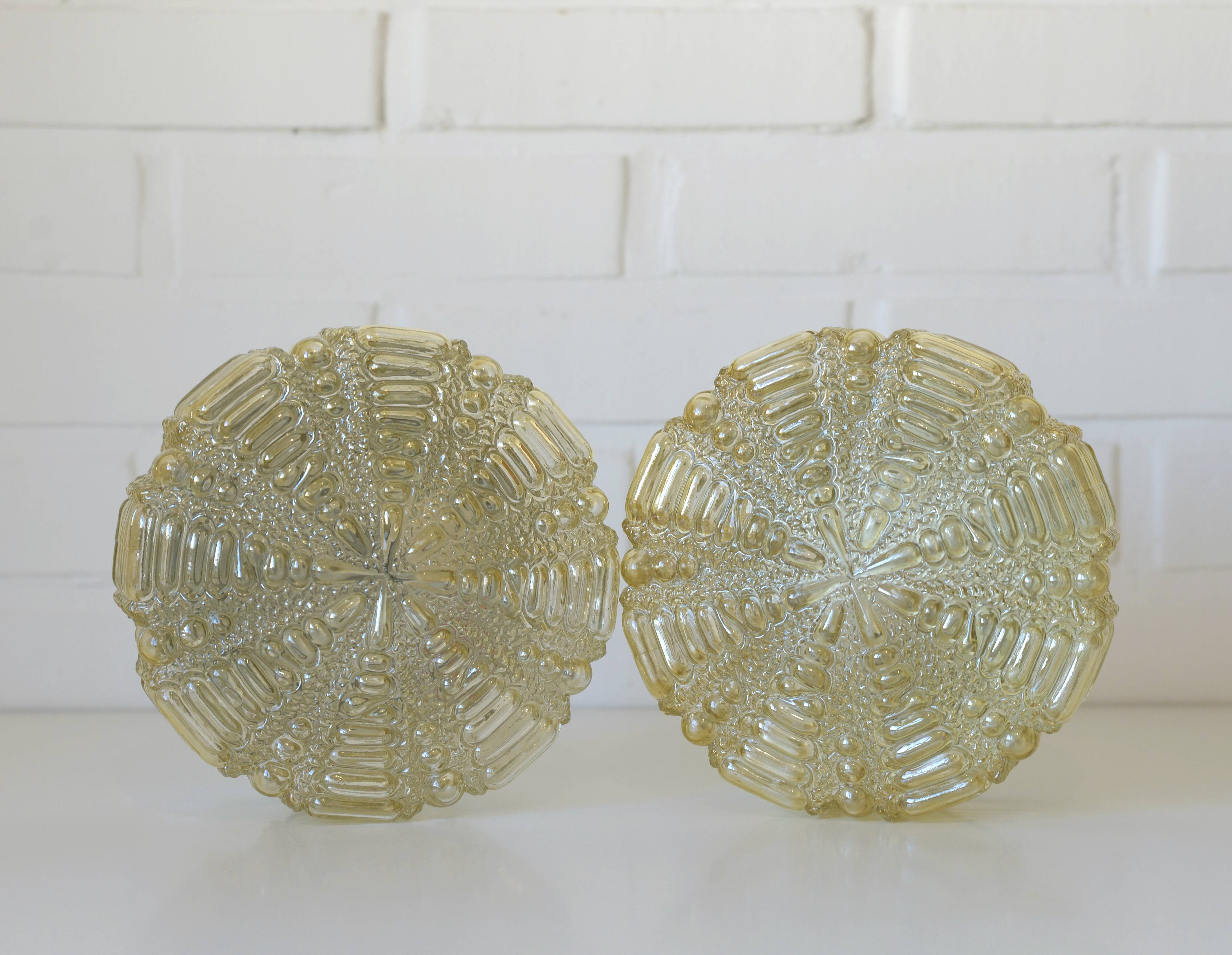 Pair of Wall Sconces / Vintage Ceiling Light / Flush Mount Fixtures 1970's