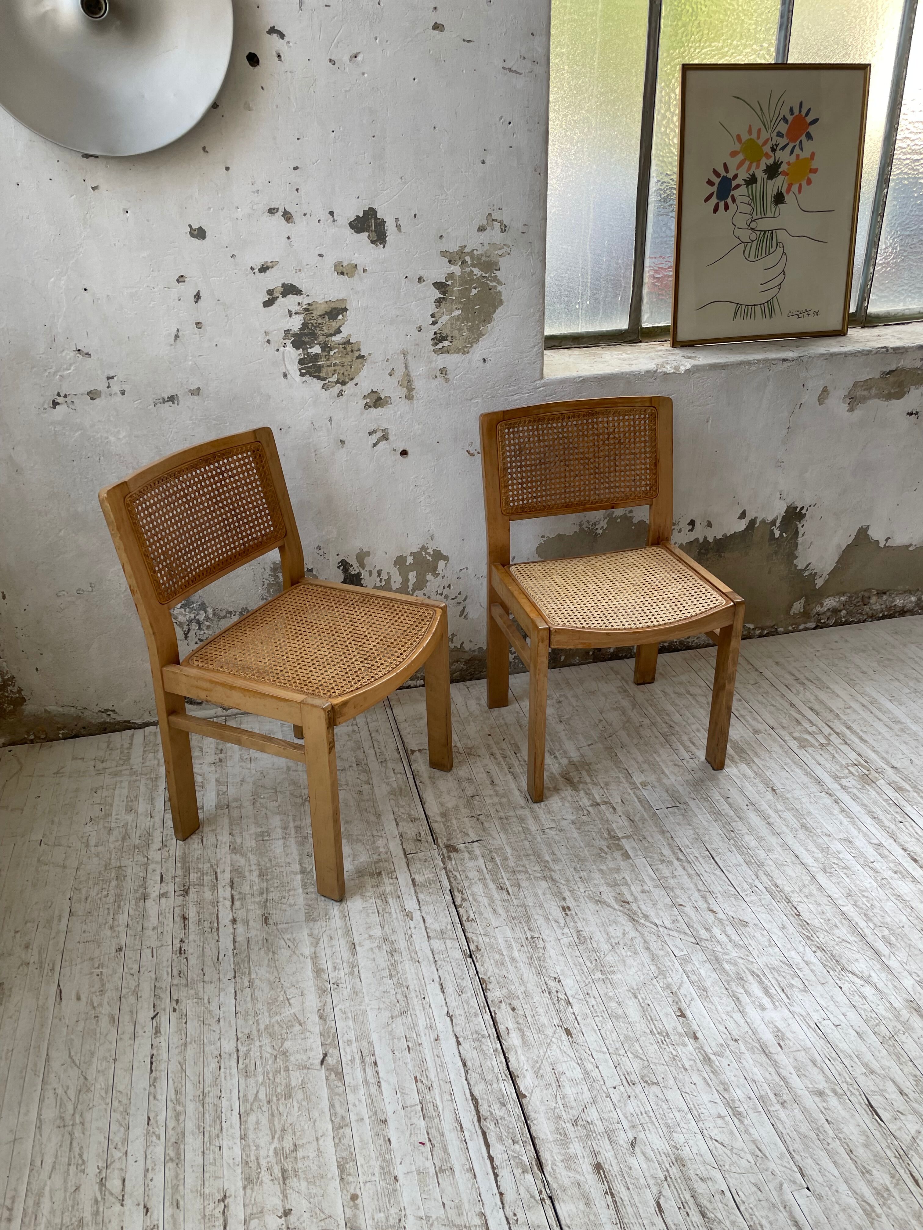 Pair of Baumann chairs beech and cannage