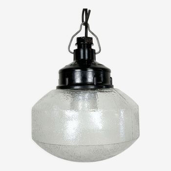 Industrial bakelite pendant light with frosted glass, 1970s
