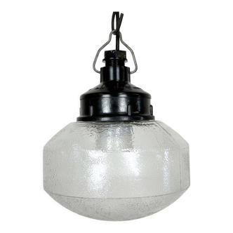 Industrial bakelite pendant light with frosted glass, 1970s