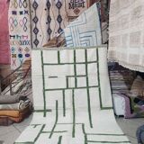 Large Beni Ouarain Berber rug in cream & green 300x200 cm – Handcrafted wool
