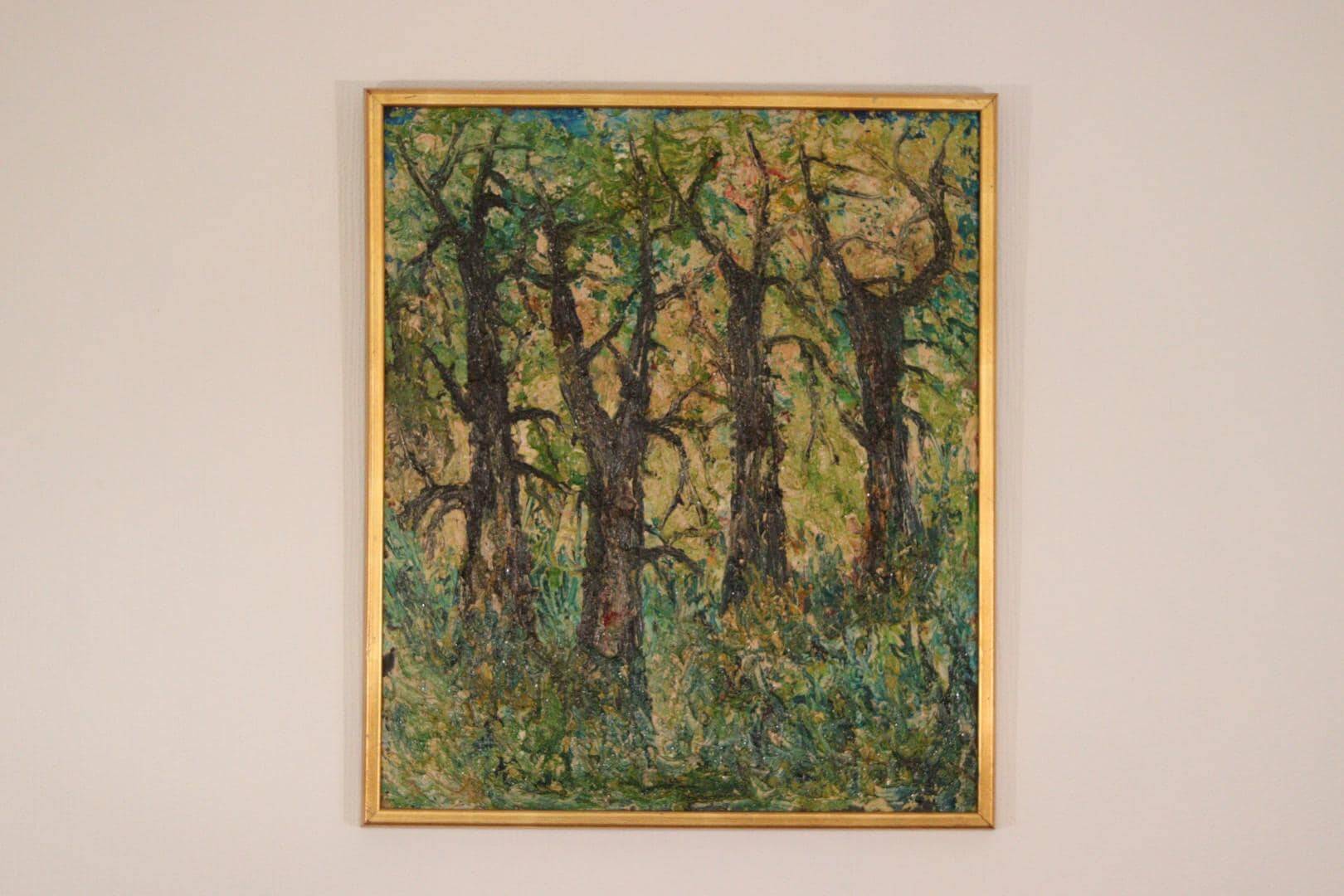Original Mid Century Swedish Oil on Panel – “Textured Forest” by Stig Allan