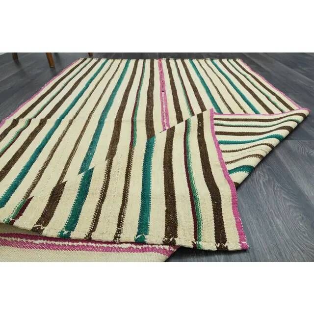 1970s Vintage Turkish Oushak Handmade Wool Cotton Beige Area Rug 137x221
