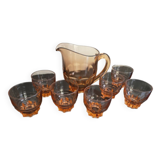 Vintage pink pitcher and glasses set
