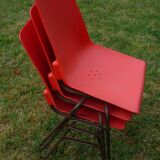 Lot de 3 chaises coque monobloc rouge "salle des fêtes" vintage 1970s