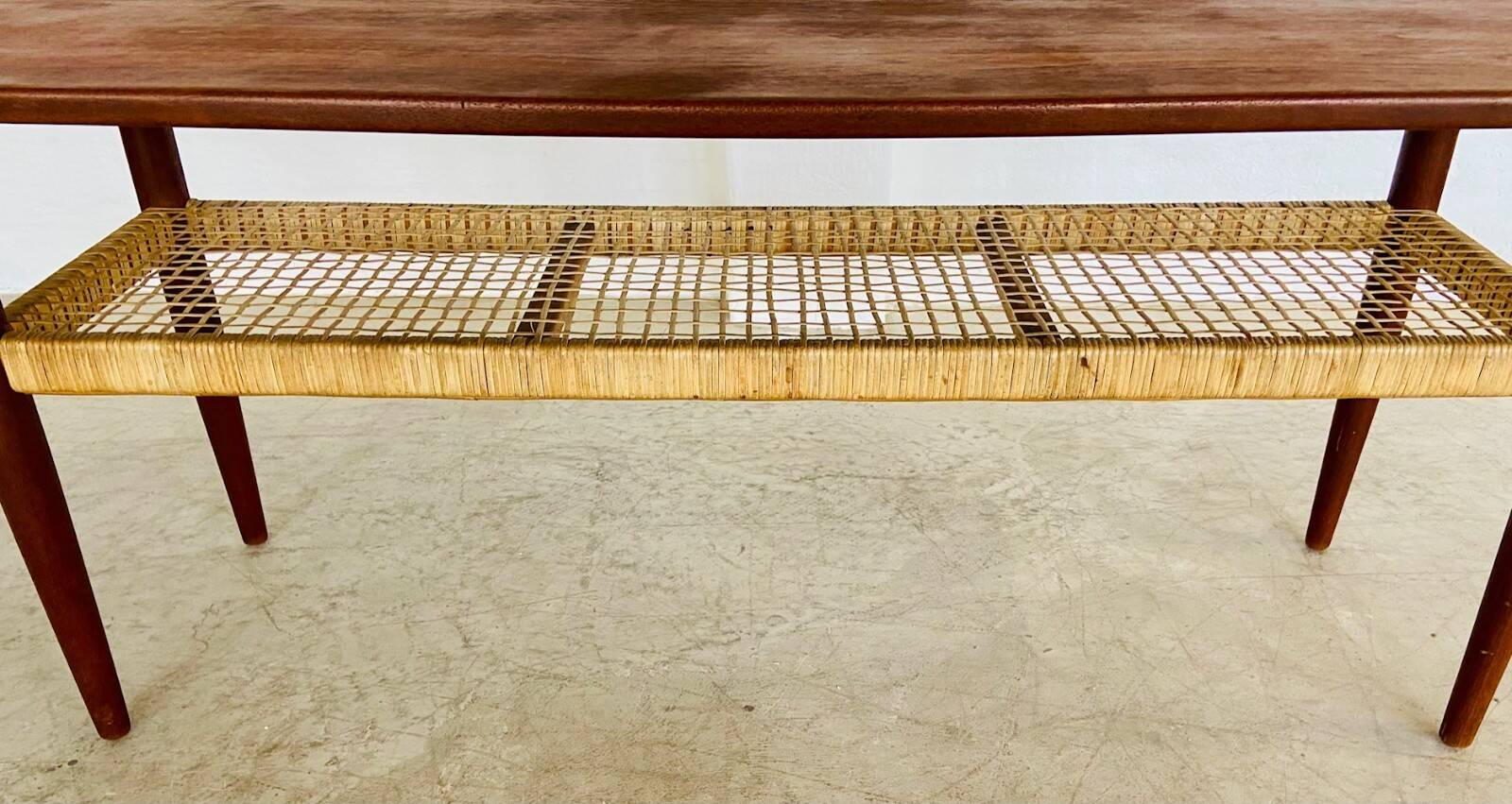 Vintage Danish mid-century teak and rattan coffee table 1960s