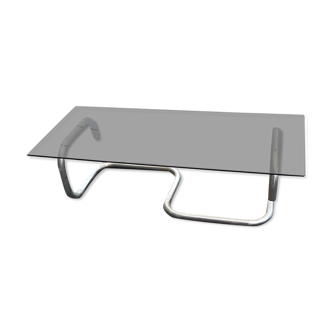 Coffee table in chromed steel and smoked glass circa 1970