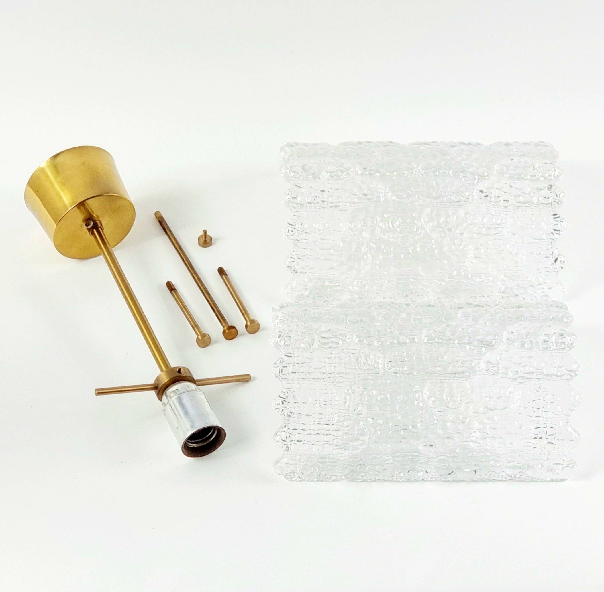 Mid-Century Scandinavian Crystal Glass & Brass Ceiling Light by C.Fagerlund