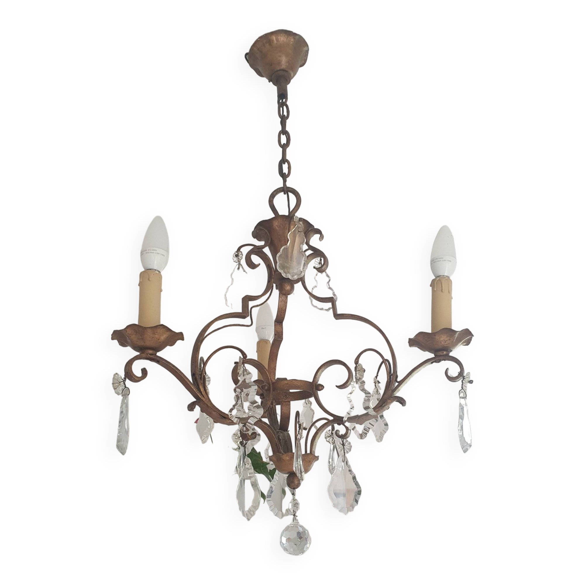 Bronze chandelier with crystal pendants
