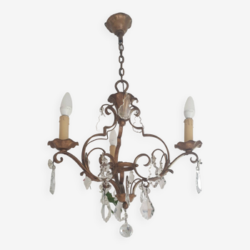 Bronze chandelier with crystal pendants