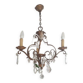 Bronze chandelier with crystal pendants