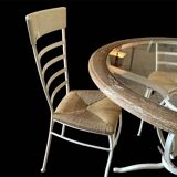 Table ronde fer forgé bois & verre