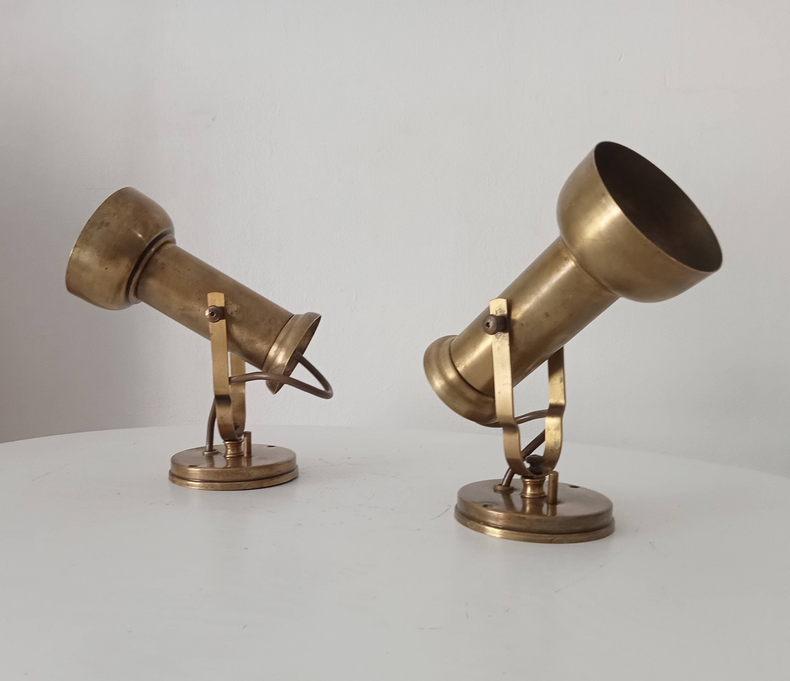 Pair of vintage wall sconces CVL in solid gold brass.