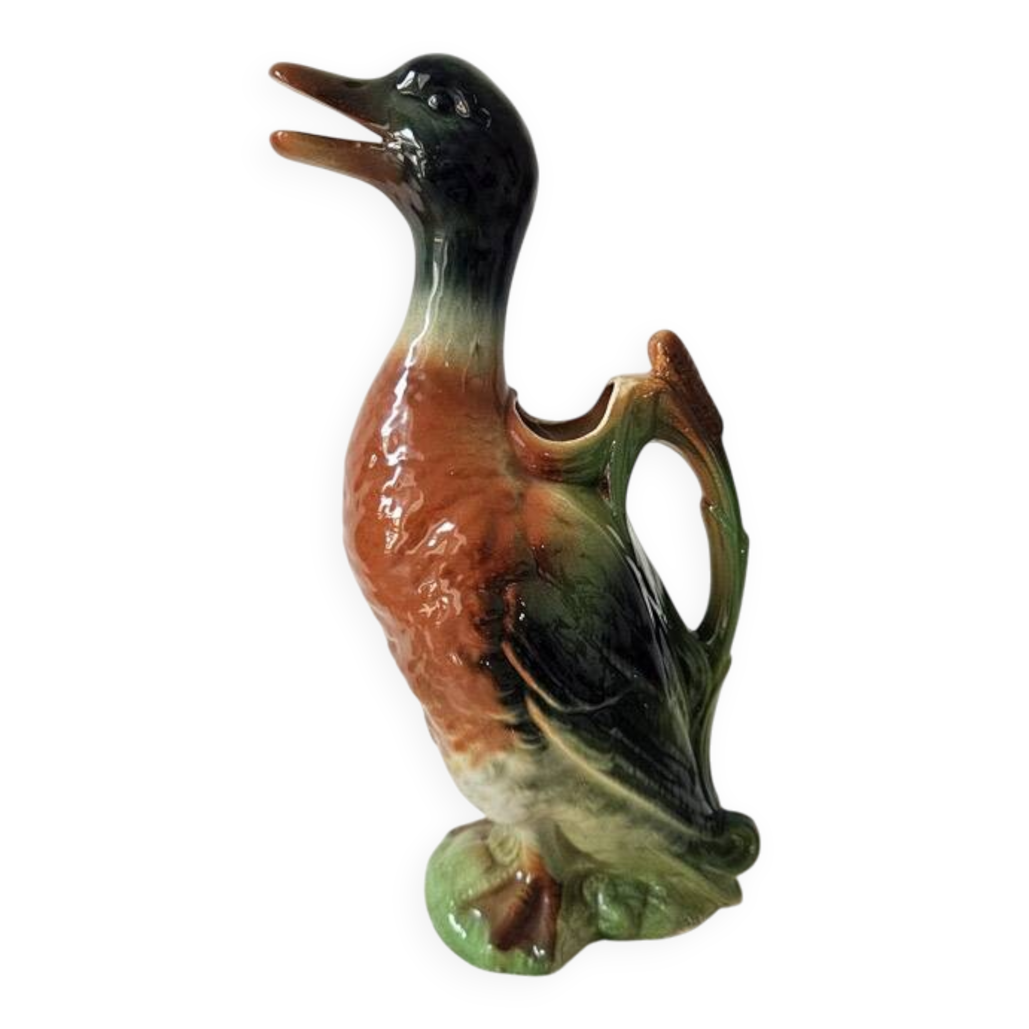 Large duck jug in Saint-Clément earthenware – signed – vintage