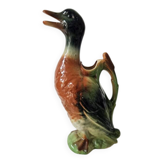 Large duck jug in Saint-Clément earthenware – signed – vintage