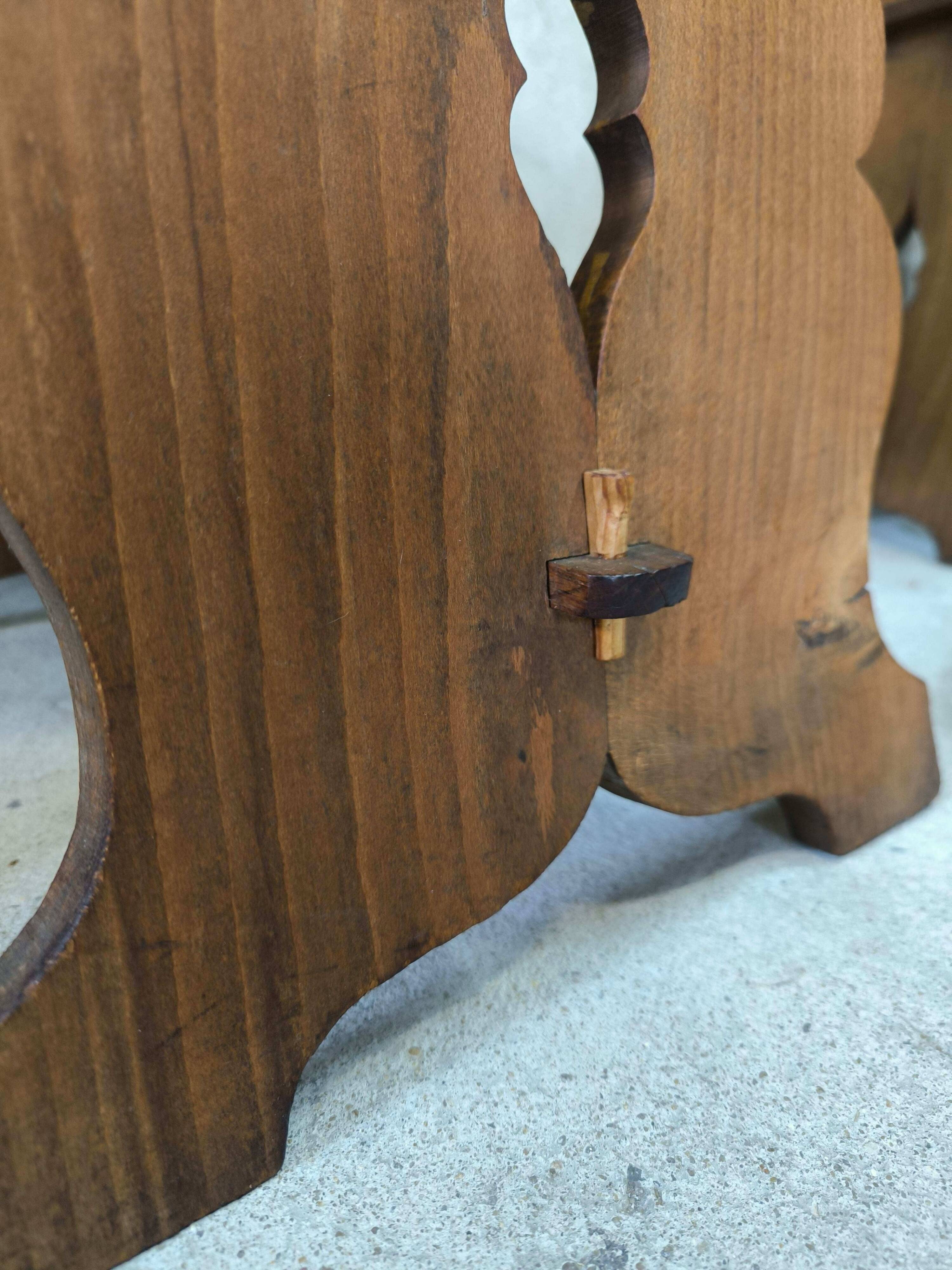 Set of six vintage brutalist wooden chairs.