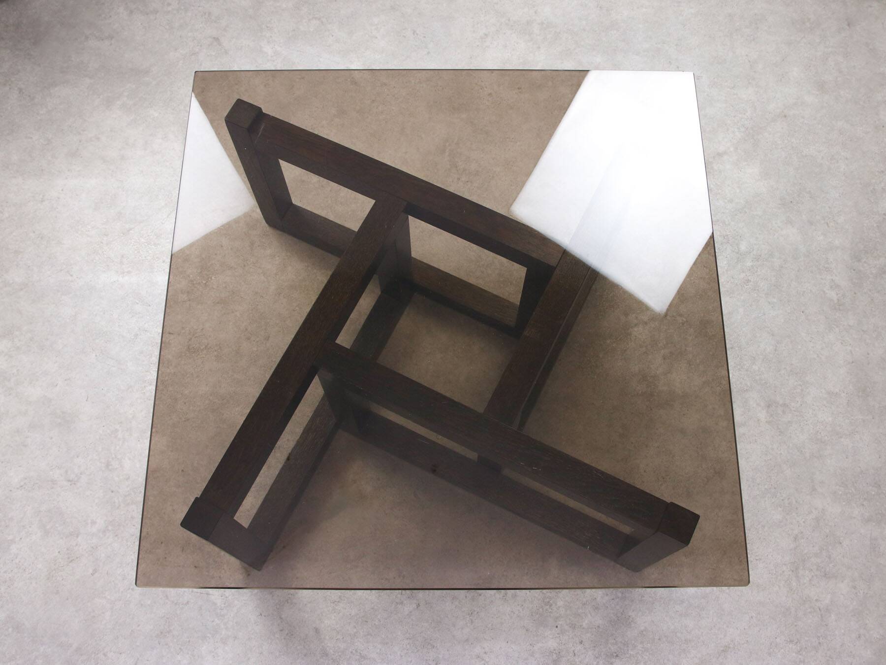 Italian Wooden & Smoked Glass Coffee Table, 60s