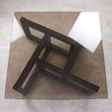 Italian Wooden & Smoked Glass Coffee Table, 60s