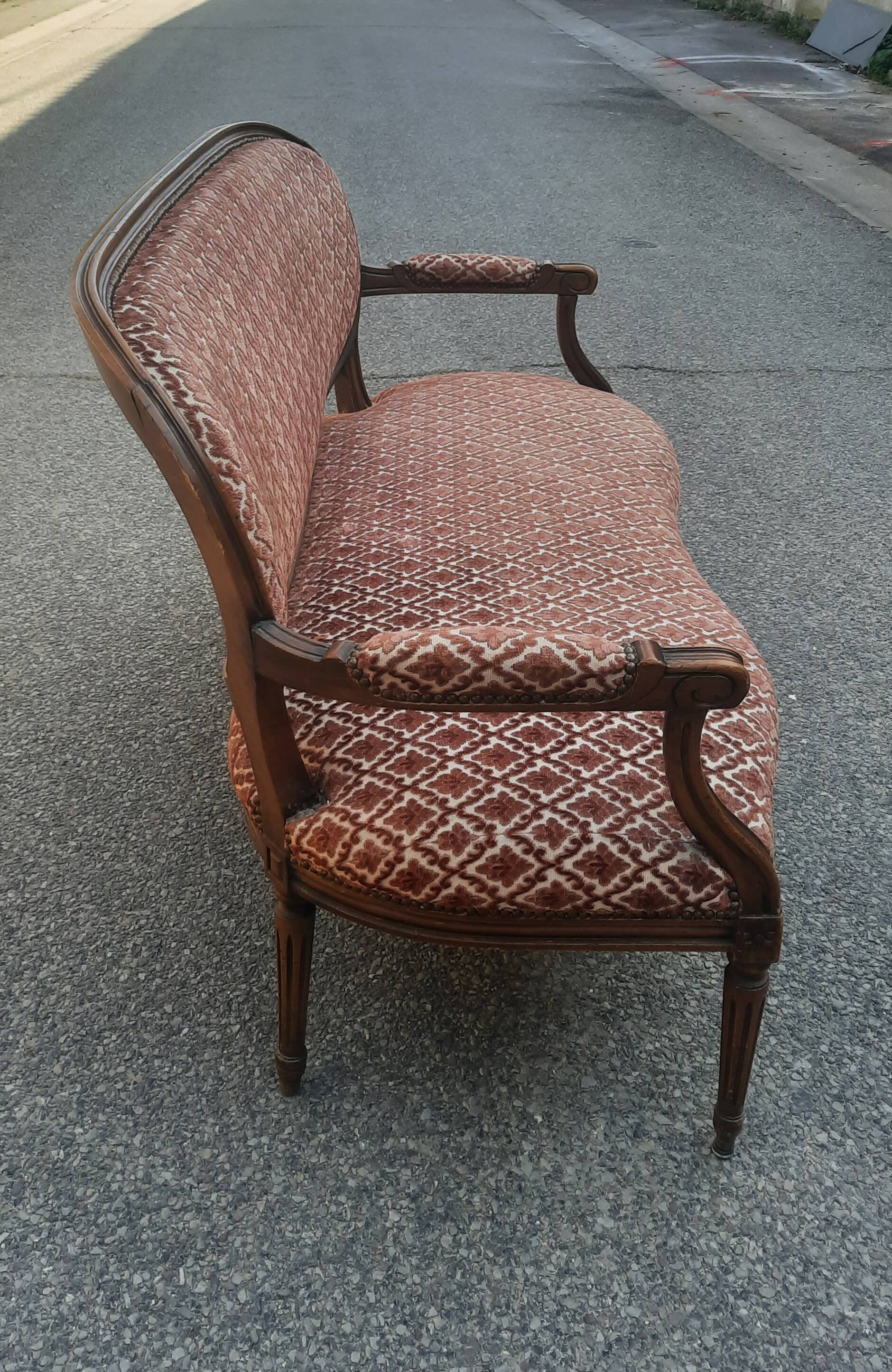 Louis XVI style sofa in natural wood