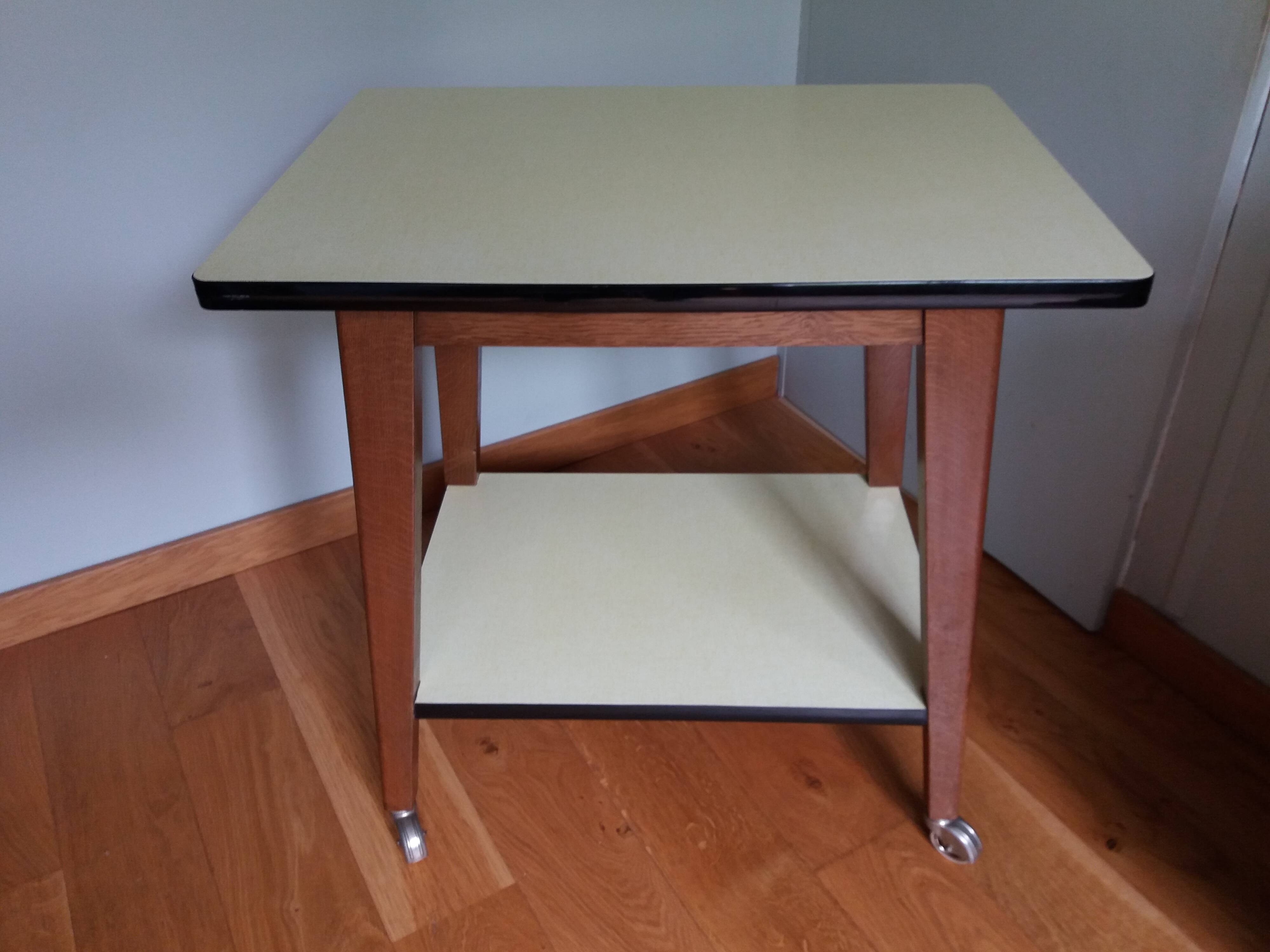 Formica and wood dessert table on wheels