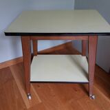 Formica and wood dessert table on wheels
