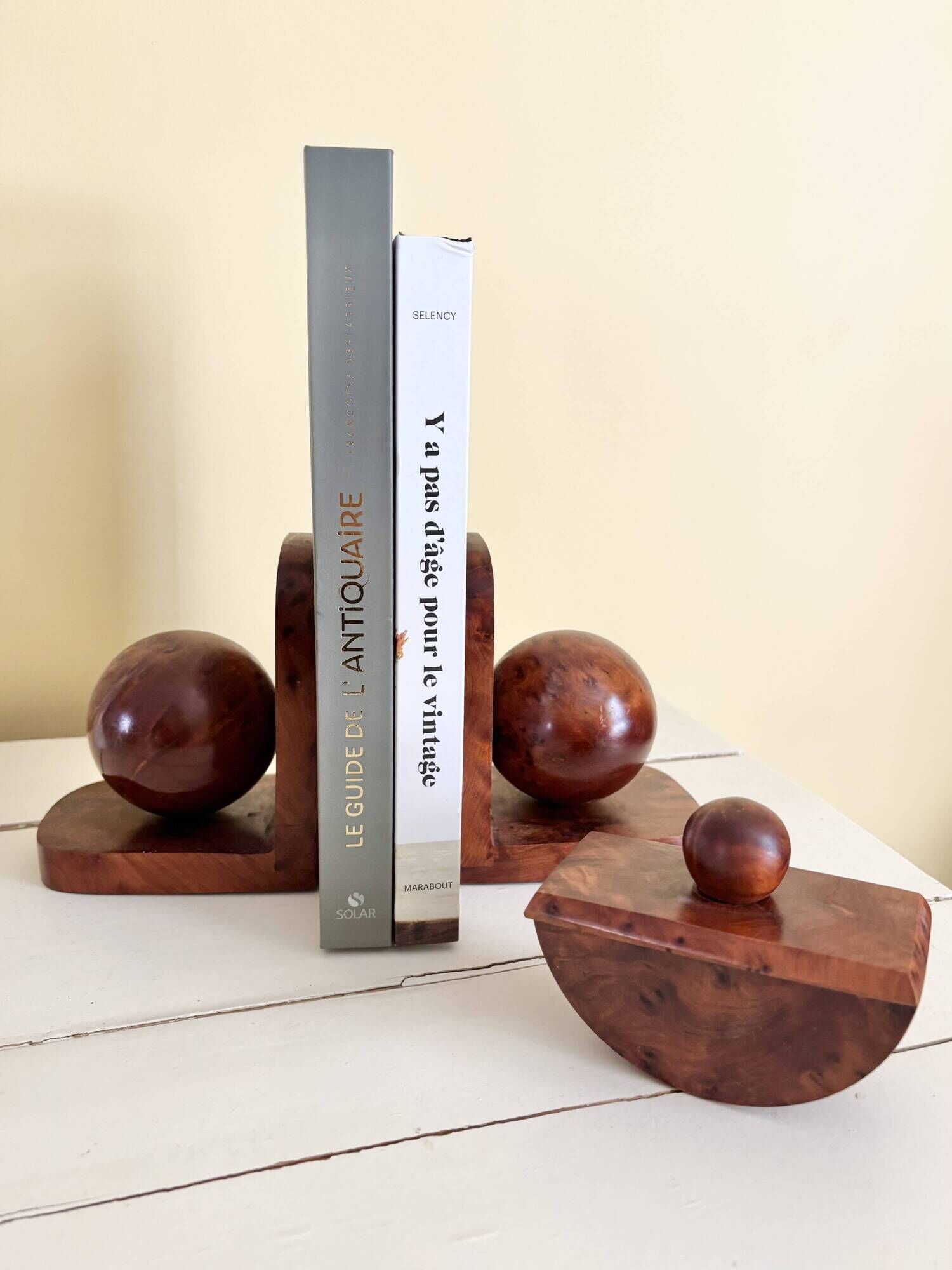 Serre- livres en noyer + tampon buvard vintage